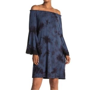 New Nordstrom Spirit Of Grace Sz Large Blue Tie Dye Lace Bell Sleeve Dress Tunic
